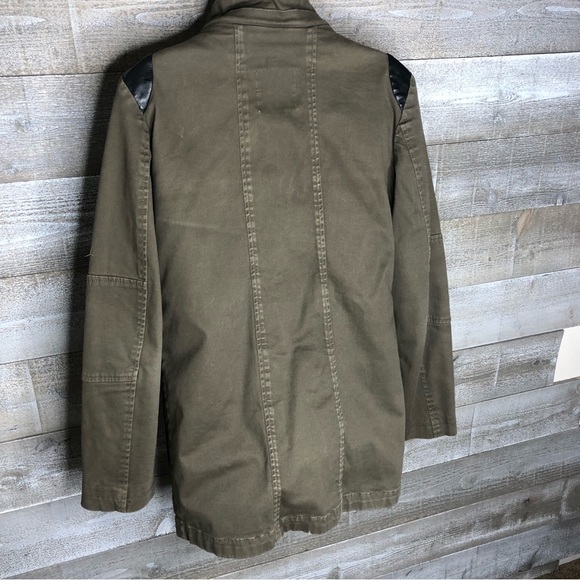 Mango suit collection army green military faux leather sleeve convertible jacket - Picture 5 of 8